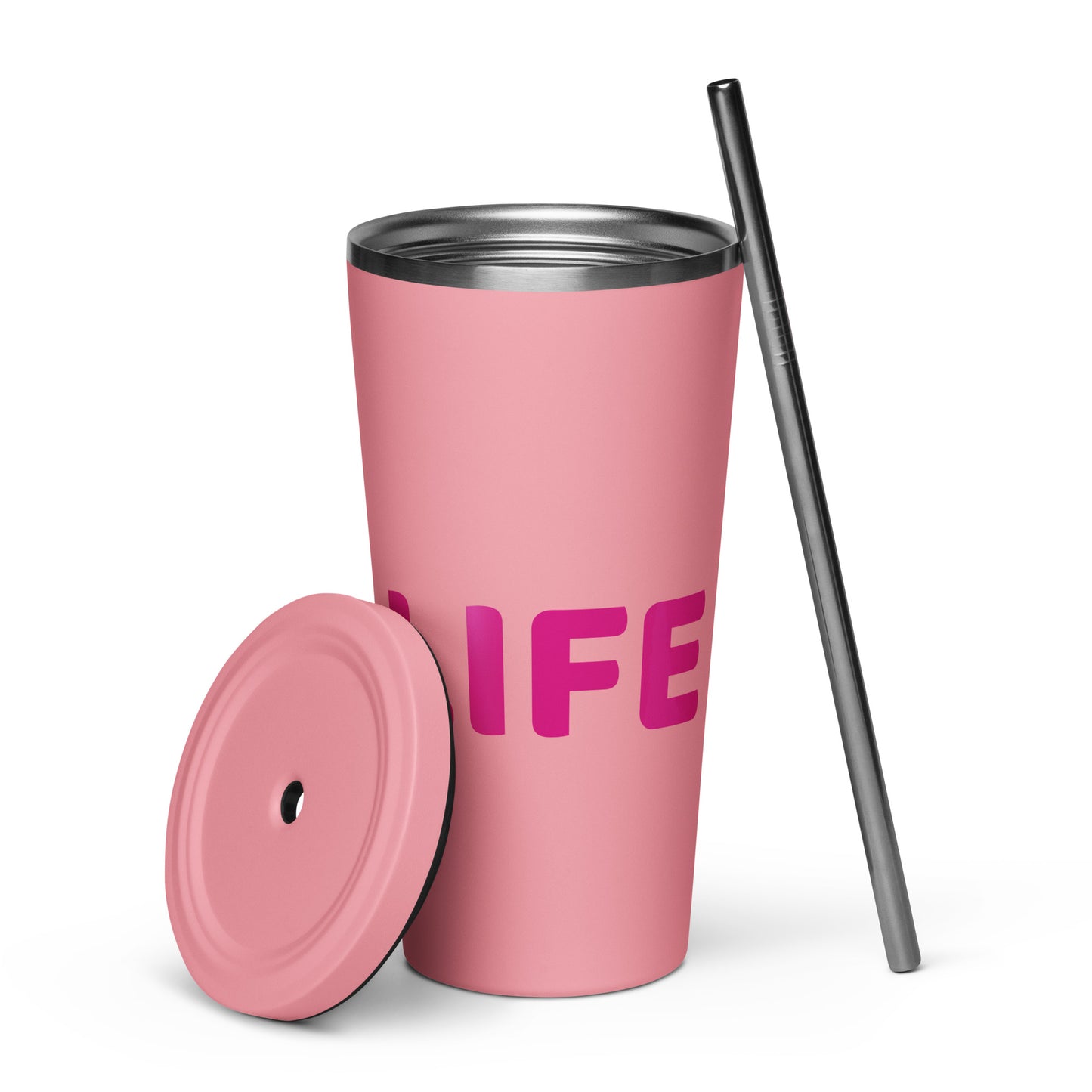 Insulated tumbler with a straw